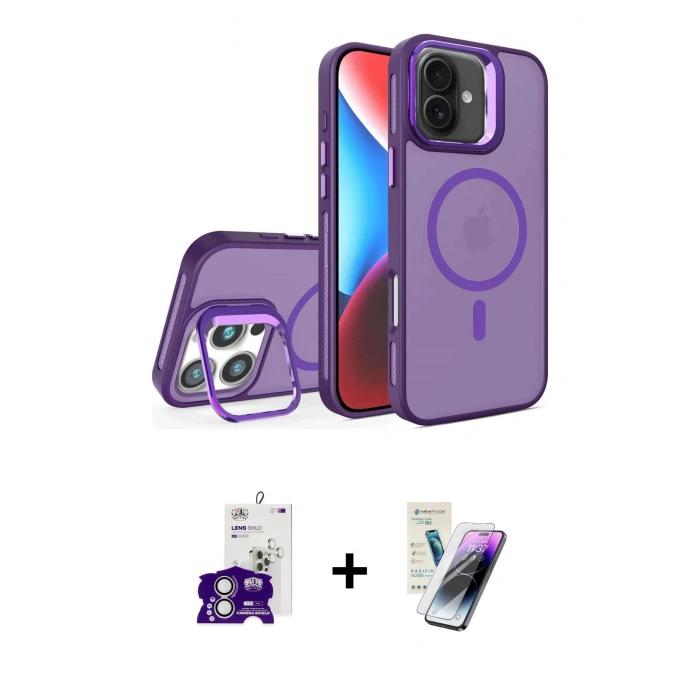 MARSİLYAN™- iPhone 16 Kılıf Akış Form - Şeffaf Pasifik Cam Ekran Koruyucu + Bilvis Titan Kamera Lens - GS