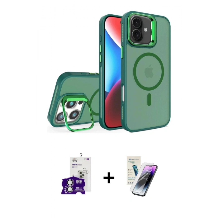 MARSİLYAN™- iPhone 16 Kılıf Akış Form - Şeffaf Pasifik Cam Ekran Koruyucu + Bilvis Titan Kamera Lens - GS