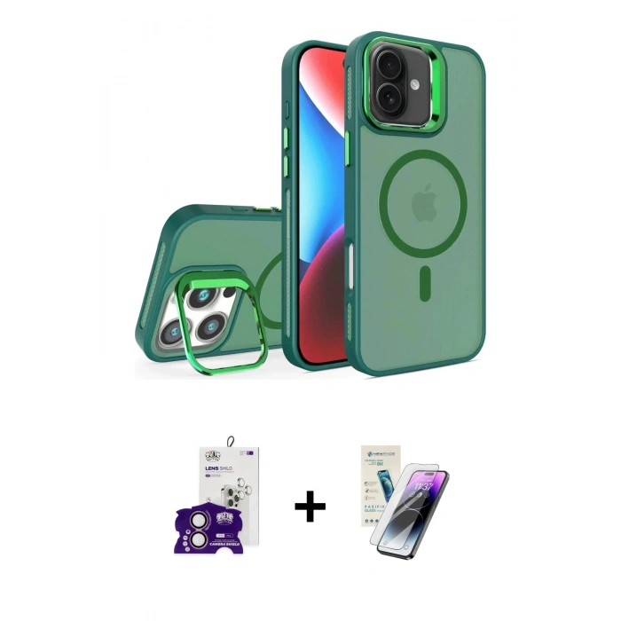 MARSİLYAN™- iPhone 16 Kılıf Akış Form - Şeffaf Pasifik Cam Ekran Koruyucu + Bilvis Titan Kamera Lens - PE