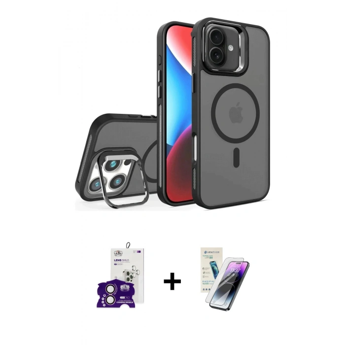 MARSİLYAN™- iPhone 16 Kılıf Akış Form - Şeffaf Pasifik Cam Ekran Koruyucu + Bilvis Titan Kamera Lens - PE