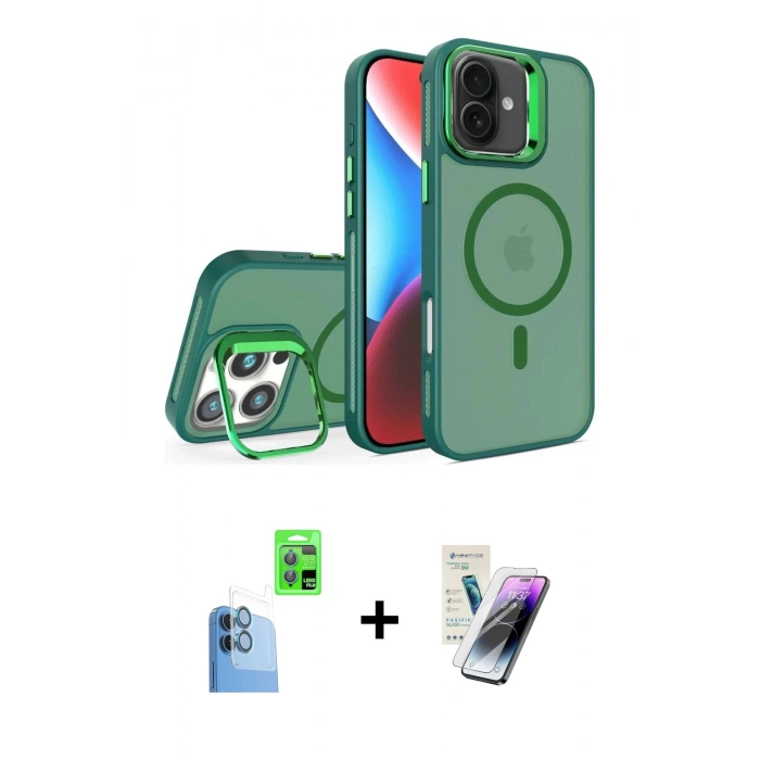 MARSİLYAN™- iPhone 16 Kılıf Akış Form - Şeffaf Pasifik Cam Ekran Koruyucu + Raze Metal Kamera Lens - LT