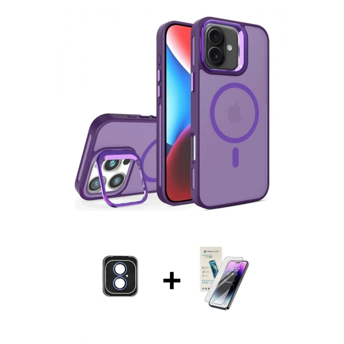 MARSİLYAN™- iPhone 16 Kılıf Akış Form - Şeffaf Pasifik Cam Ekran Koruyucu + PVD Metal Kamera Lens - MI