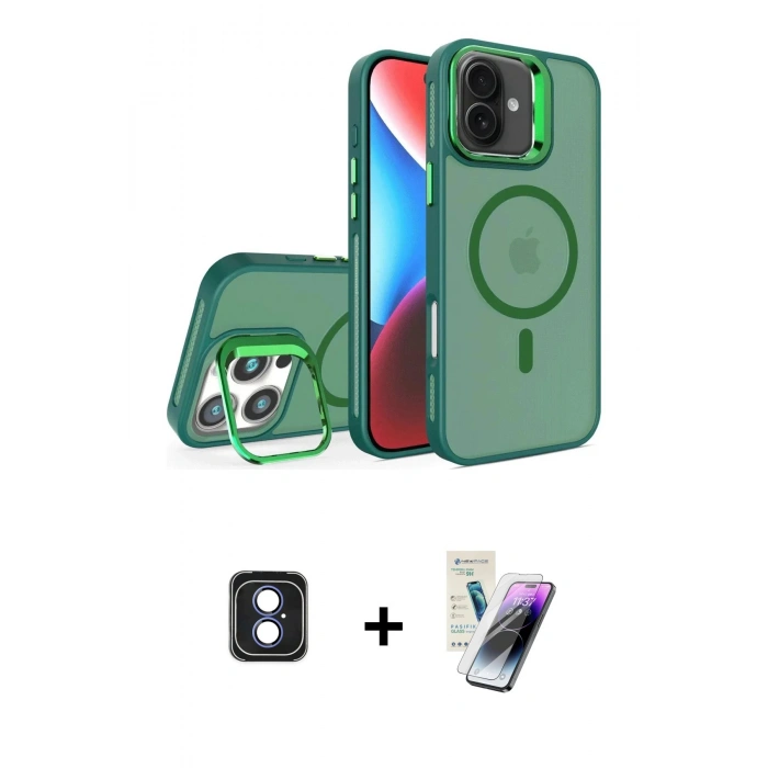 MARSİLYAN™- iPhone 16 Kılıf Akış Form - Şeffaf Pasifik Cam Ekran Koruyucu + PVD Metal Kamera Lens - MI