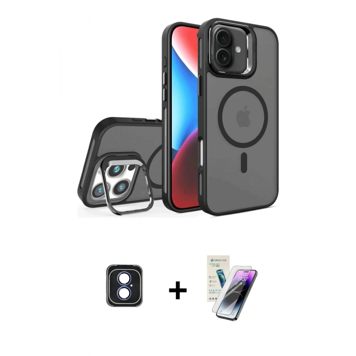 MARSİLYAN™- iPhone 16 Kılıf Akış Form - Şeffaf Pasifik Cam Ekran Koruyucu + PVD Metal Kamera Lens - MI
