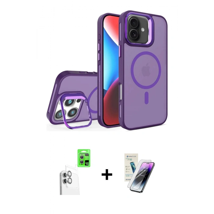 MARSİLYAN™- iPhone 16 Kılıf Akış Form - Şeffaf Pasifik Cam Ekran Koruyucu + Raze Metal Kamera Lens - BZ