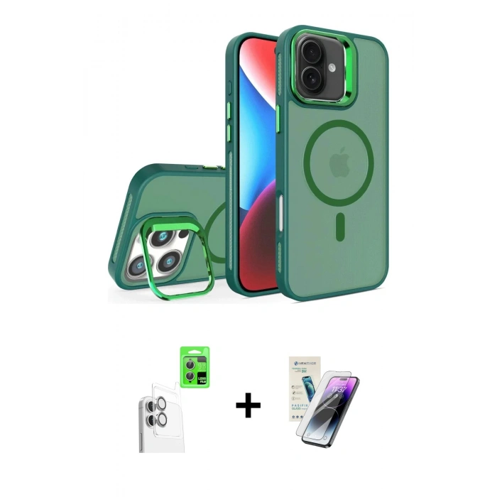 MARSİLYAN™- iPhone 16 Kılıf Akış Form - Şeffaf Pasifik Cam Ekran Koruyucu + Raze Metal Kamera Lens - BZ