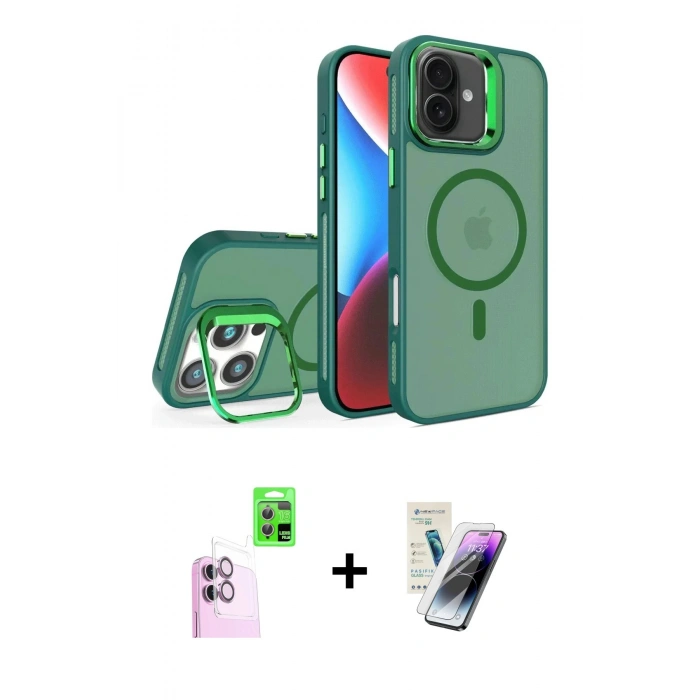 MARSİLYAN™- iPhone 16 Kılıf Akış Form - Şeffaf Pasifik Cam Ekran Koruyucu + Raze Metal Kamera Lens - PE