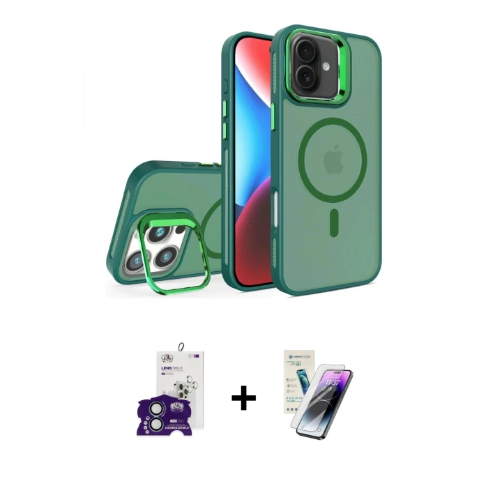 MARSİLYAN™- iPhone 16 Kılıf Akış Form - Şeffaf Pasifik Cam Ekran Koruyucu + Bilvis Titan Kamera Lens - YL