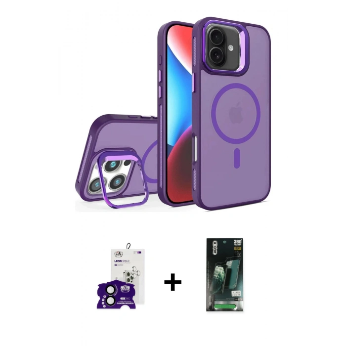 MARSİLYAN™- iPhone 16 Kılıf Akış Form - Siyah 360 Mat Full Body Arka Koruyucu + Bilvis Titan Kamera Lens - SH