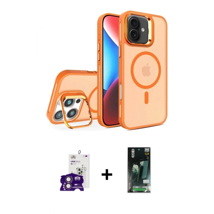 MARSİLYAN™- iPhone 16 Kılıf Akış Form - Siyah 360 Mat Full Body Arka Koruyucu + Bilvis Titan Kamera Lens - PE