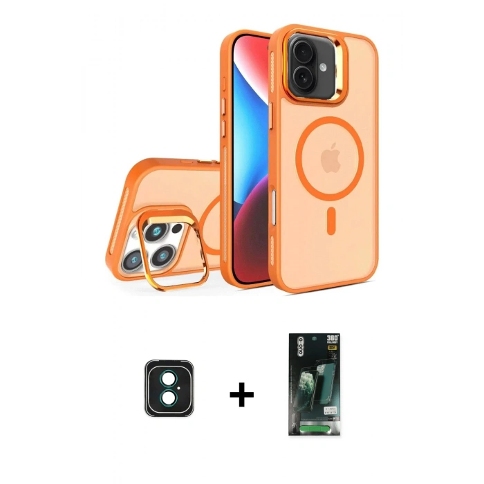 MARSİLYAN™- iPhone 16 Kılıf Akış Form - Siyah 360 Mat Full Body Arka Koruyucu + PVD Metal Kamera Lens - YL