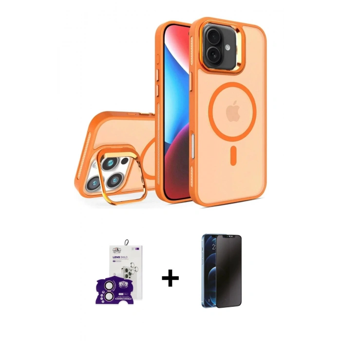 MARSİLYAN™- iPhone 16 Kılıf Akış Form - Siyah 3D Antistatik Hayalet Cam Ekran Koruyucu + Bilvis Titan Kamera Lens - PE