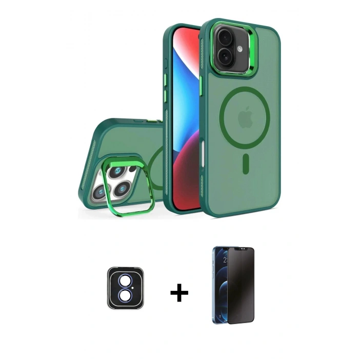 MARSİLYAN™- iPhone 16 Kılıf Akış Form - Siyah 3D Antistatik Hayalet Cam Ekran Koruyucu + PVD Metal Kamera Lens - MI
