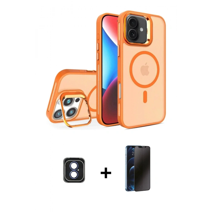 MARSİLYAN™- iPhone 16 Kılıf Akış Form - Siyah 3D Antistatik Hayalet Cam Ekran Koruyucu + PVD Metal Kamera Lens - MI