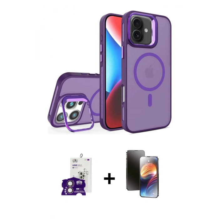 MARSİLYAN™- iPhone 16 Kılıf Akış Form - Siyah 3D Antistatik Mat Seramik Nano Ekran Koruyucu + Bilvis Titan Kamera Lens - PE