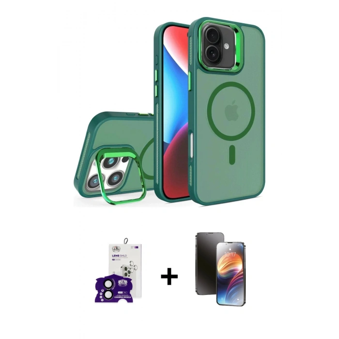 MARSİLYAN™- iPhone 16 Kılıf Akış Form - Siyah 3D Antistatik Mat Seramik Nano Ekran Koruyucu + Bilvis Titan Kamera Lens - SH