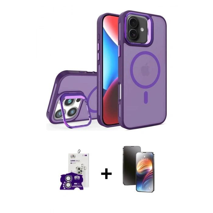 MARSİLYAN™- iPhone 16 Kılıf Akış Form - Siyah 3D Antistatik Mat Seramik Nano Ekran Koruyucu + Bilvis Titan Kamera Lens - GS
