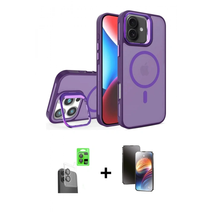 MARSİLYAN™- iPhone 16 Kılıf Akış Form - Siyah 3D Antistatik Mat Seramik Nano Ekran Koruyucu + Raze Metal Kamera Lens - SH