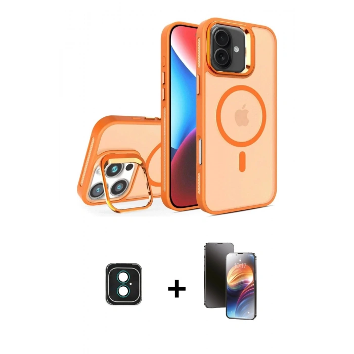 MARSİLYAN™- iPhone 16 Kılıf Akış Form - Siyah 3D Antistatik Mat Seramik Nano Ekran Koruyucu + PVD Metal Kamera Lens - YL
