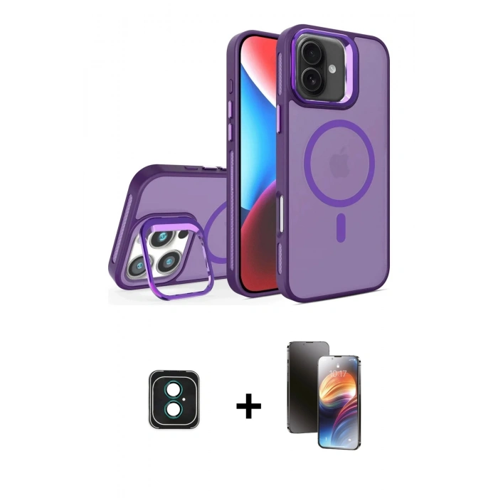 MARSİLYAN™- iPhone 16 Kılıf Akış Form - Siyah 3D Antistatik Mat Seramik Nano Ekran Koruyucu + PVD Metal Kamera Lens - YL
