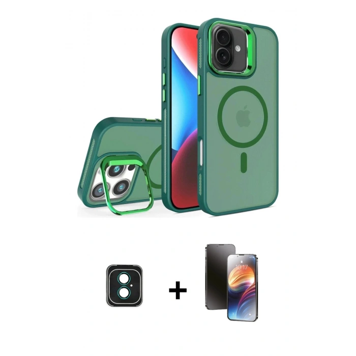 MARSİLYAN™- iPhone 16 Kılıf Akış Form - Siyah 3D Antistatik Mat Seramik Nano Ekran Koruyucu + PVD Metal Kamera Lens - YL