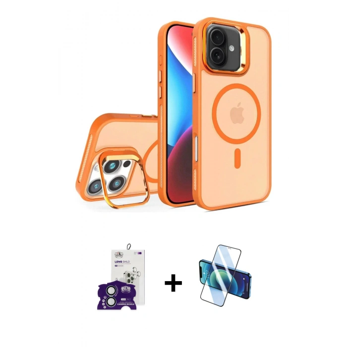 MARSİLYAN™- iPhone 16 Kılıf Akış Form - Siyah 3D Antistatik Seramik Nano Ekran Koruyucu + Bilvis Titan Kamera Lens - YL