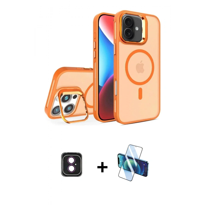 MARSİLYAN™- iPhone 16 Kılıf Akış Form - Siyah 3D Antistatik Seramik Nano Ekran Koruyucu + PVD Metal Kamera Lens - PE