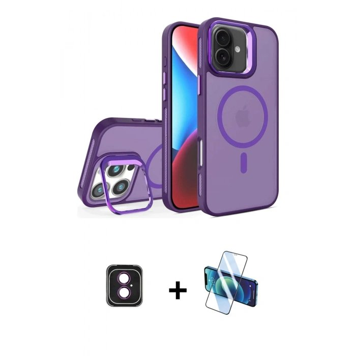 MARSİLYAN™- iPhone 16 Kılıf Akış Form - Siyah 3D Antistatik Seramik Nano Ekran Koruyucu + PVD Metal Kamera Lens - PE