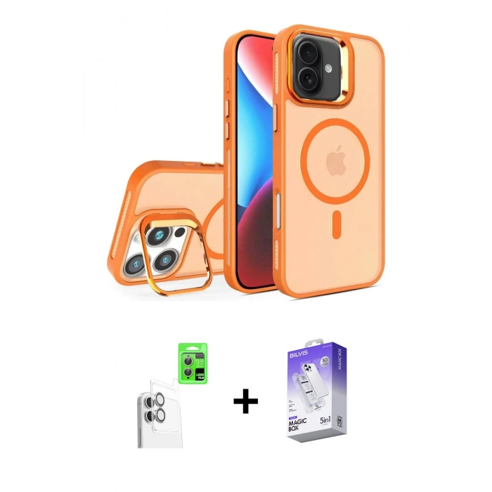 MARSİLYAN™- iPhone 16 Kılıf Akış Form - Siyah Bilvis 5in1 3D Magic Cam Ekran Koruyucu + Raze Metal Kamera Lens - BZ