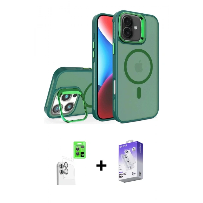 MARSİLYAN™- iPhone 16 Kılıf Akış Form - Siyah Bilvis 5in1 3D Magic Cam Ekran Koruyucu + Raze Metal Kamera Lens - BZ