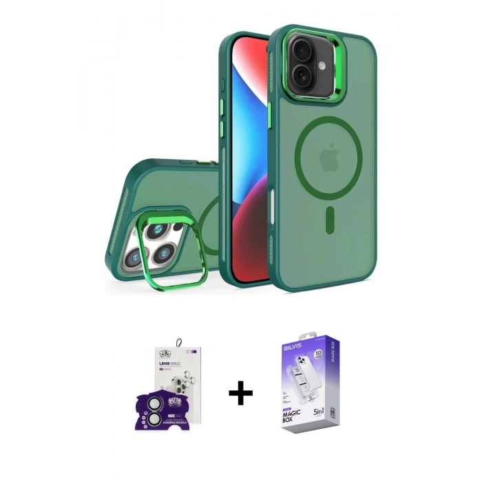 MARSİLYAN™- iPhone 16 Kılıf Akış Form - Siyah Bilvis 5in1 3D Magic Cam Ekran Koruyucu + Bilvis Titan Kamera Lens - YL