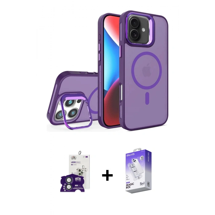 MARSİLYAN™- iPhone 16 Kılıf Akış Form - Siyah Bilvis 5in1 3D Magic Cam Ekran Koruyucu + Bilvis Titan Kamera Lens - YL
