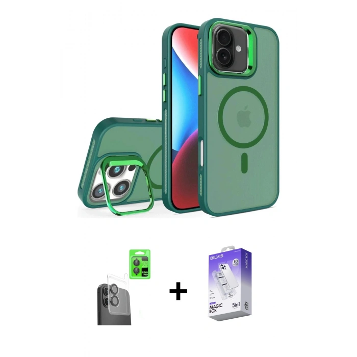 MARSİLYAN™- iPhone 16 Kılıf Akış Form - Siyah Bilvis 5in1 3D Magic Cam Ekran Koruyucu + Raze Metal Kamera Lens - SH