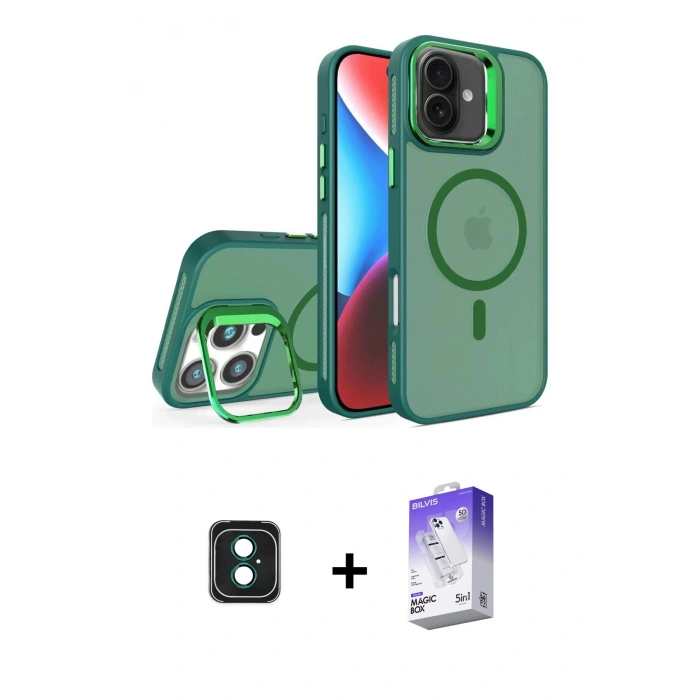 MARSİLYAN™- iPhone 16 Kılıf Akış Form - Siyah Bilvis 5in1 3D Magic Cam Ekran Koruyucu + PVD Metal Kamera Lens - YL