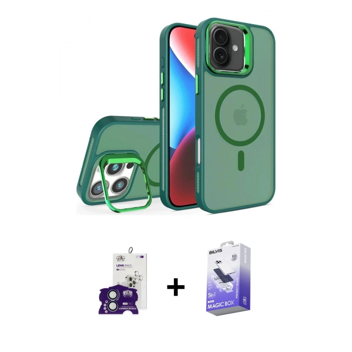 MARSİLYAN™- iPhone 16 Kılıf Akış Form - Siyah Bilvis 5in1 5D Magic Hayalet Cam Ekran Koruyucu + Bilvis Titan Kamera Lens - YL
