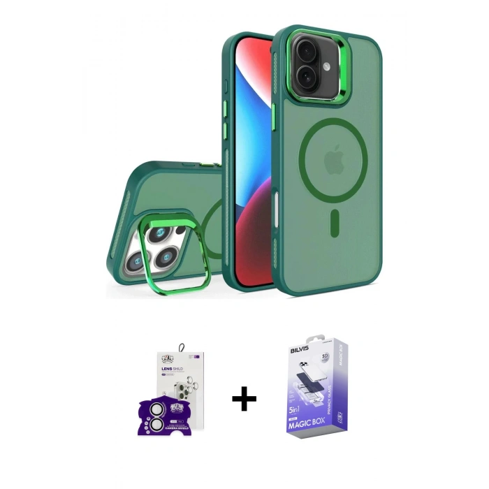 MARSİLYAN™- iPhone 16 Kılıf Akış Form - Siyah Bilvis 5in1 5D Magic Hayalet Cam Ekran Koruyucu + Bilvis Titan Kamera Lens - GS