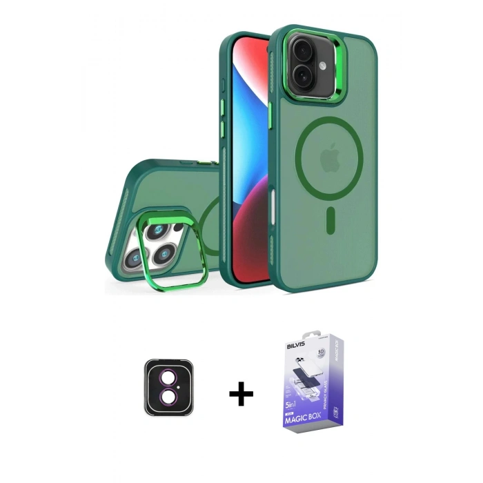 MARSİLYAN™- iPhone 16 Kılıf Akış Form - Siyah Bilvis 5in1 5D Magic Hayalet Cam Ekran Koruyucu + PVD Metal Kamera Lens - PE