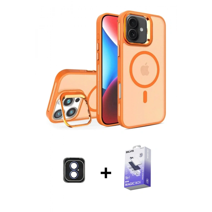 MARSİLYAN™- iPhone 16 Kılıf Akış Form - Siyah Bilvis 5in1 5D Magic Hayalet Cam Ekran Koruyucu + PVD Metal Kamera Lens - MI