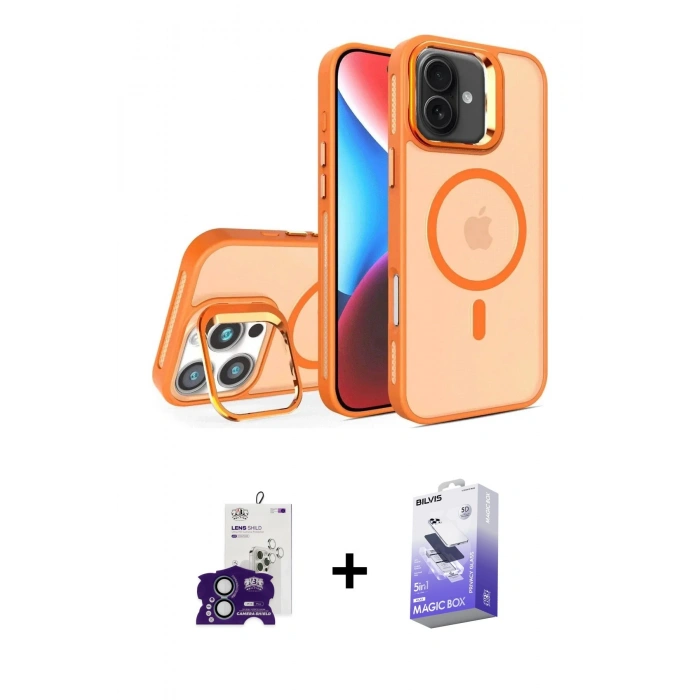 MARSİLYAN™- iPhone 16 Kılıf Akış Form - Siyah Bilvis 5in1 5D Magic Hayalet Cam Ekran Koruyucu + Bilvis Titan Kamera Lens - YL