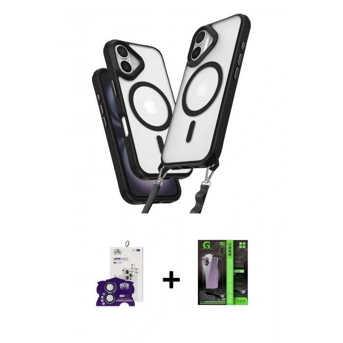 MARSİLYAN™- iPhone 16 Kılıf Atlas Doku Koleksiyonu - Şeffaf 360 Full Body Arka Koruyucu + Bilvis Titan Kamera Lens - YL