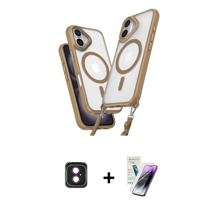 MARSİLYAN™- iPhone 16 Kılıf Atlas Doku Koleksiyonu - Şeffaf Pasifik Cam Ekran Koruyucu + PVD Metal Kamera Lens - PE
