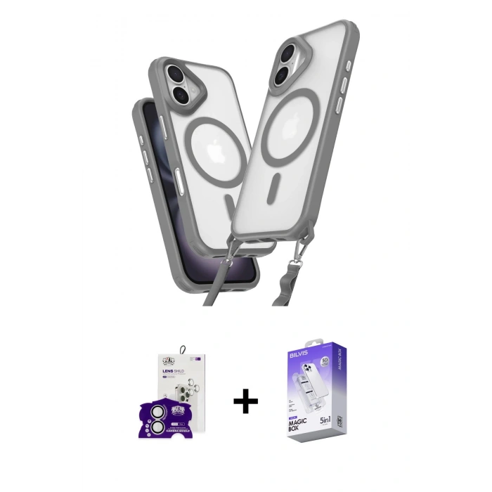 MARSİLYAN™- iPhone 16 Kılıf Atlas Doku Koleksiyonu - Siyah Bilvis 5in1 3D Magic Cam Ekran Koruyucu + Bilvis Titan Kamera Lens - GS