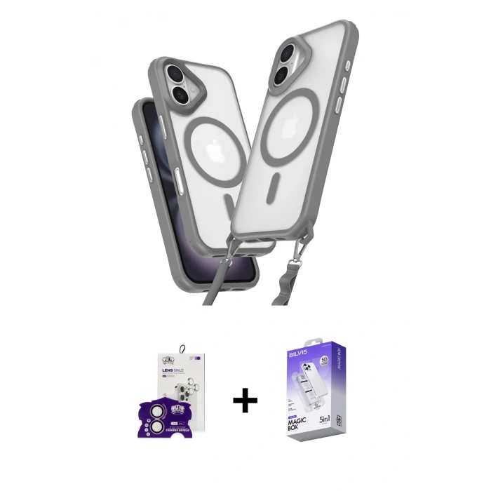MARSİLYAN™- iPhone 16 Kılıf Atlas Doku Koleksiyonu - Siyah Bilvis 5in1 3D Magic Cam Ekran Koruyucu + Bilvis Titan Kamera Lens - PE