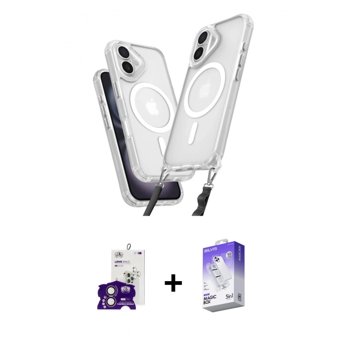 MARSİLYAN™- iPhone 16 Kılıf Atlas Doku Koleksiyonu - Siyah Bilvis 5in1 3D Magic Cam Ekran Koruyucu + Bilvis Titan Kamera Lens - PE