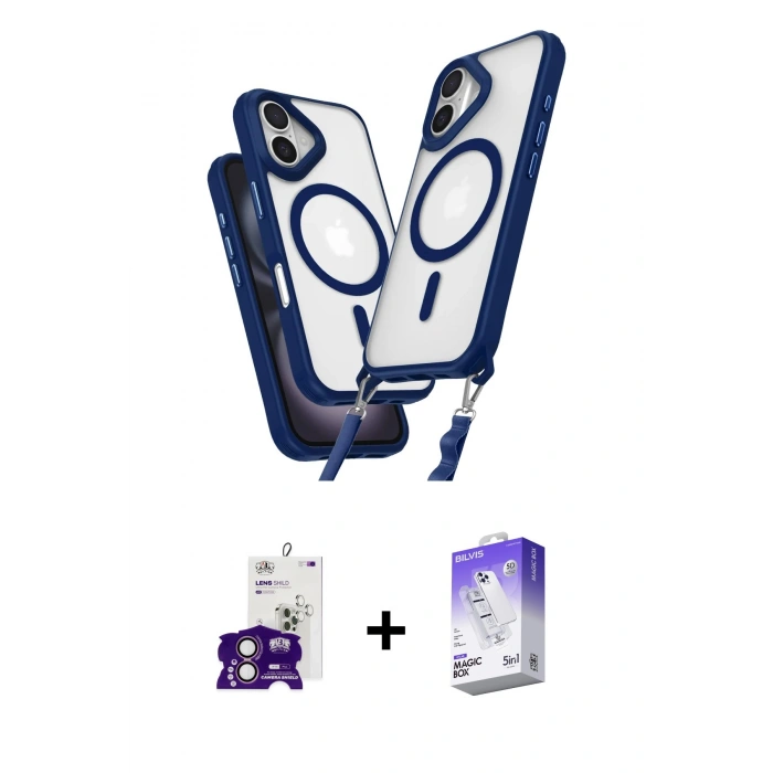 MARSİLYAN™- iPhone 16 Kılıf Atlas Doku Koleksiyonu - Siyah Bilvis 5in1 3D Magic Cam Ekran Koruyucu + Bilvis Titan Kamera Lens - PE