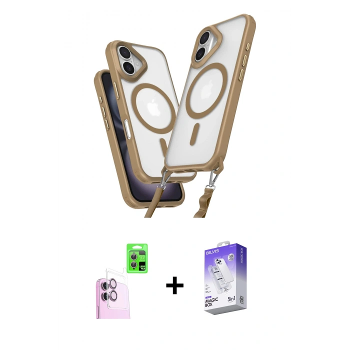 MARSİLYAN™- iPhone 16 Kılıf Atlas Doku Koleksiyonu - Siyah Bilvis 5in1 3D Magic Cam Ekran Koruyucu + Raze Metal Kamera Lens - PE