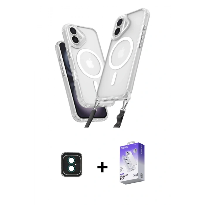 MARSİLYAN™- iPhone 16 Kılıf Atlas Doku Koleksiyonu - Siyah Bilvis 5in1 3D Magic Cam Ekran Koruyucu + PVD Metal Kamera Lens - YL