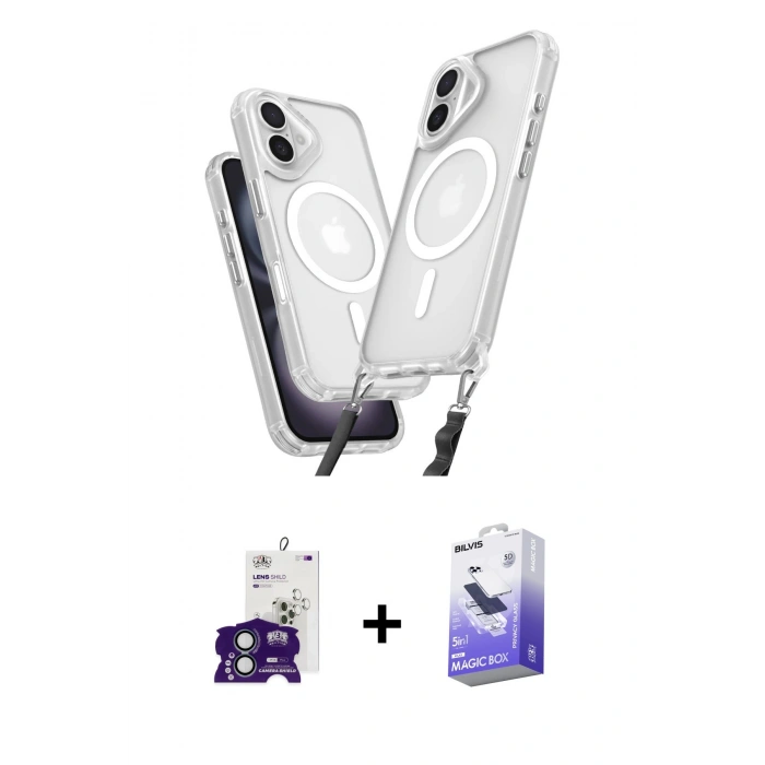 MARSİLYAN™- iPhone 16 Kılıf Atlas Doku Koleksiyonu - Siyah Bilvis 5in1 5D Magic Hayalet Cam Ekran Koruyucu + Bilvis Titan Kamera Lens - YL