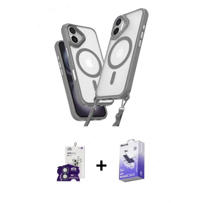 MARSİLYAN™- iPhone 16 Kılıf Atlas Doku Koleksiyonu - Siyah Bilvis 5in1 5D Magic Hayalet Cam Ekran Koruyucu + Bilvis Titan Kamera Lens - YL