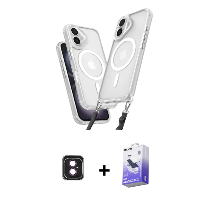 MARSİLYAN™- iPhone 16 Kılıf Atlas Doku Koleksiyonu - Siyah Bilvis 5in1 5D Magic Hayalet Cam Ekran Koruyucu + PVD Metal Kamera Lens - PE